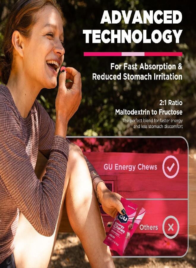 GU Energy Chews, Strawberry Energy Gummies with Electrolytes, Vegan, Gluten-Free, Kosher, 20 mg of Caffeine, and Dairy-Free On-the-Go Energy for Any Workout, 12 Bags (24 Servings Total) - Image 3